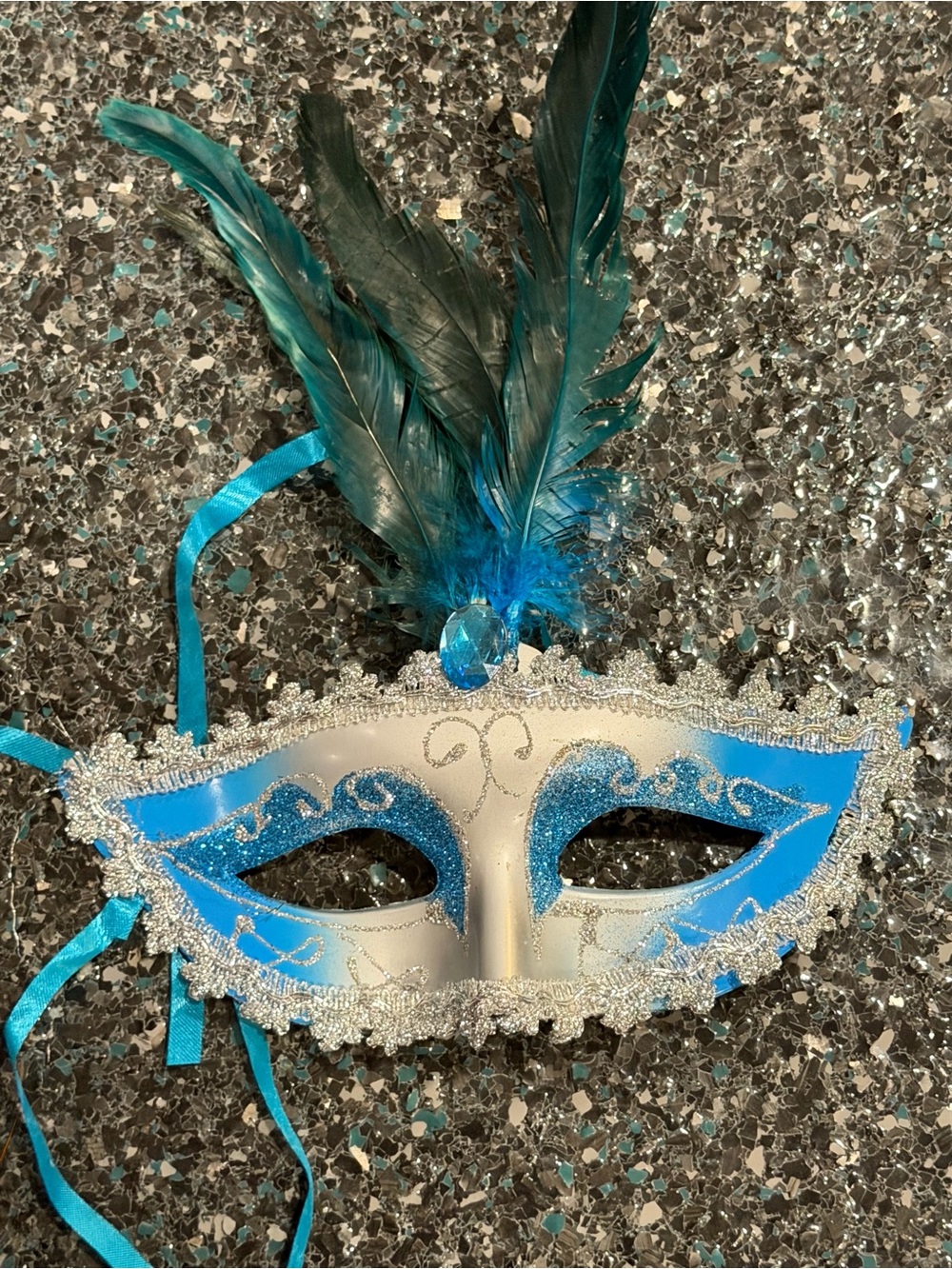 Adult Unisex One Size Venetian Masquerade Eyemask Blue Silver Adjustable